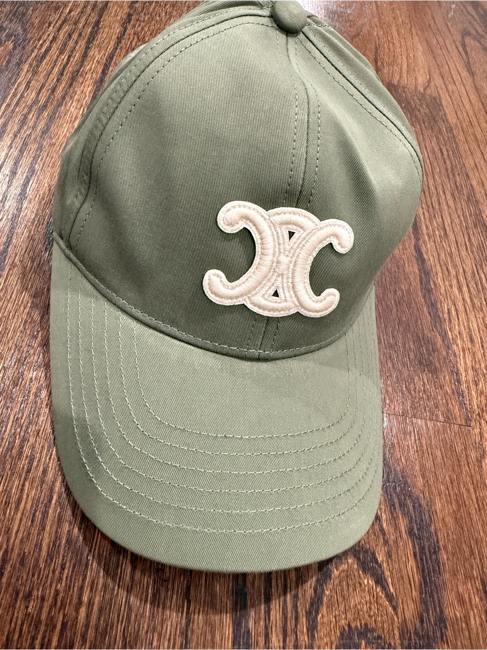 Celine Olive Green Baseball Cap with Cream Embroidered Logo